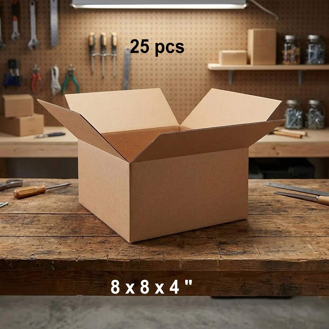 25 pcs Corrugated Shipping Boxes Durable Kraft Cardboard 8 x 8 x 4 Inch